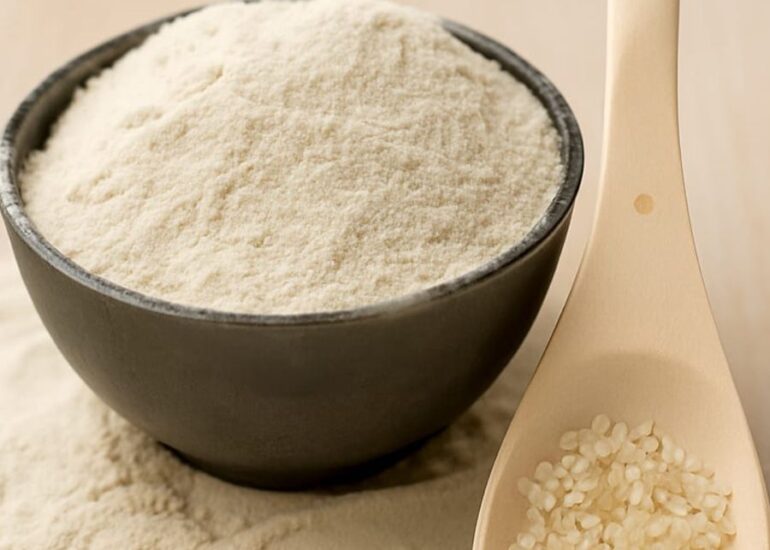 Harina de arroz (Panadería, repostería, pastas, masas, rebozados, productos fritos, sopas instantáneas, alimentos infantiles, cereales, barras energéticas, condimentos, salsas, espesantes, vehículos y premezclas.